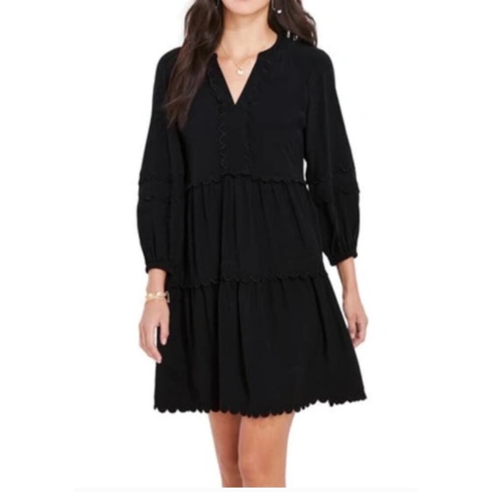 Vineyard Vines Scalloped Trim Tiered Dress Black Size XS